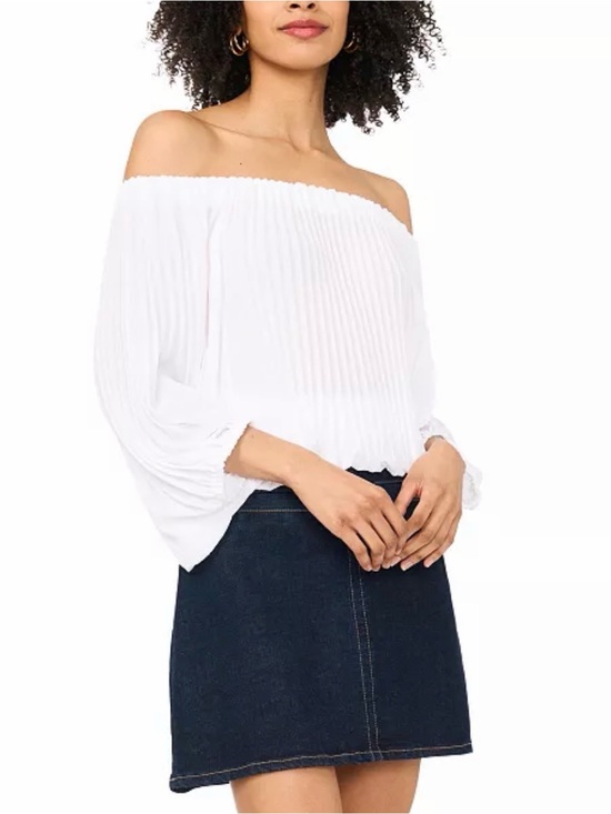 Vince Camuto Tops - Vince Camuto White Off-Shoulder Pleated Blouse